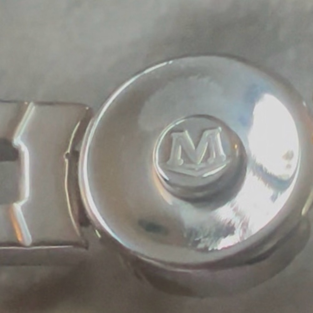💎MOVADO-BLUE TOPAZ w/0.420carat DIAMONDS,18k WHITEGOLD& SOLID ST SILVER Dbl Band - Picture 8 of 11